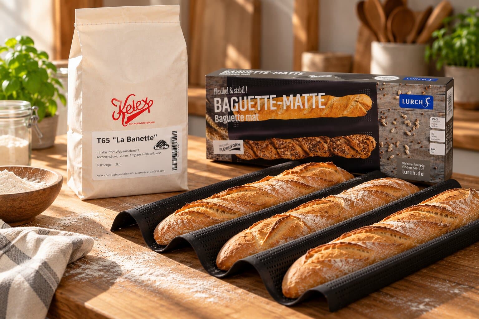 Banette und Baguette Matte auf einem Tisch